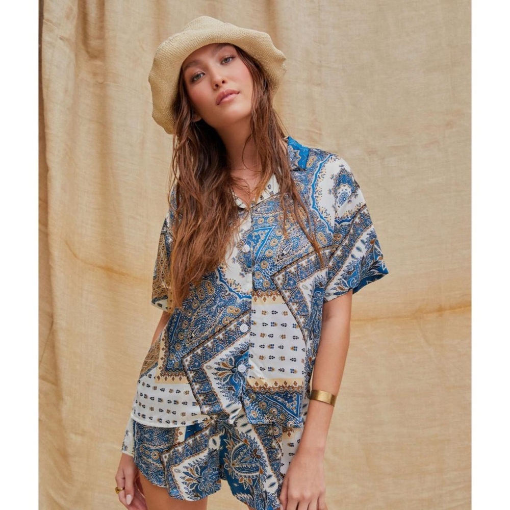 Cider Blue and Cream Paisley Blouse